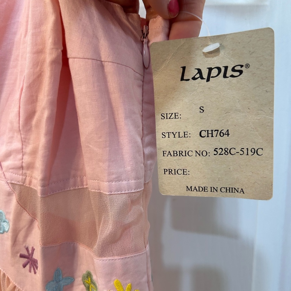 NWT Lapis Embroidered Pink Silk Dress Sz S Feminine Fairy Wedding Guest Side Zip - Picture 4 of 11